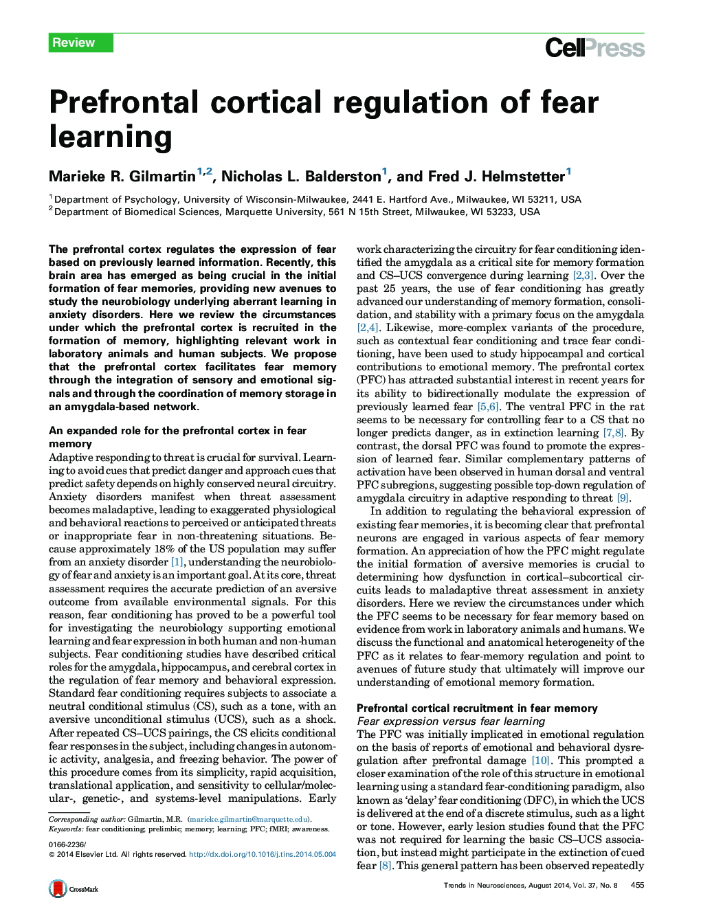 Prefrontal cortical regulation of fear learning