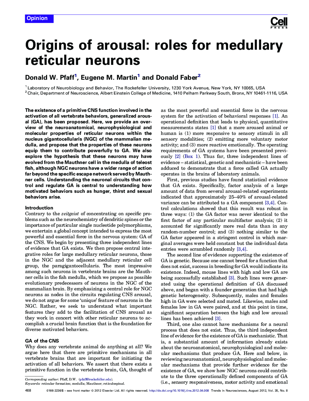 Origins of arousal: roles for medullary reticular neurons