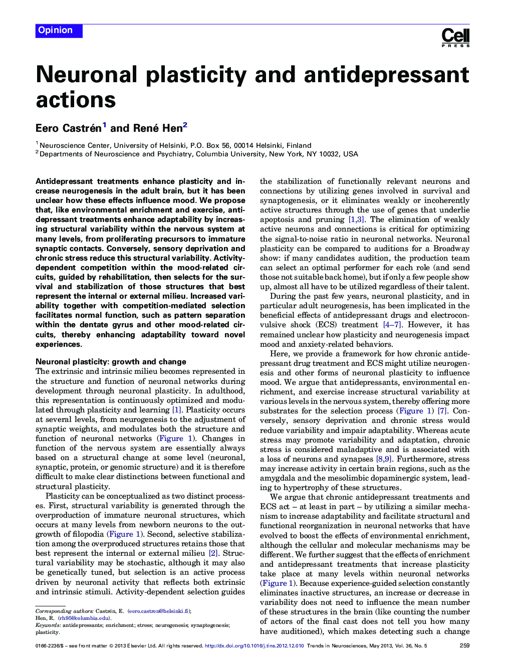Neuronal plasticity and antidepressant actions