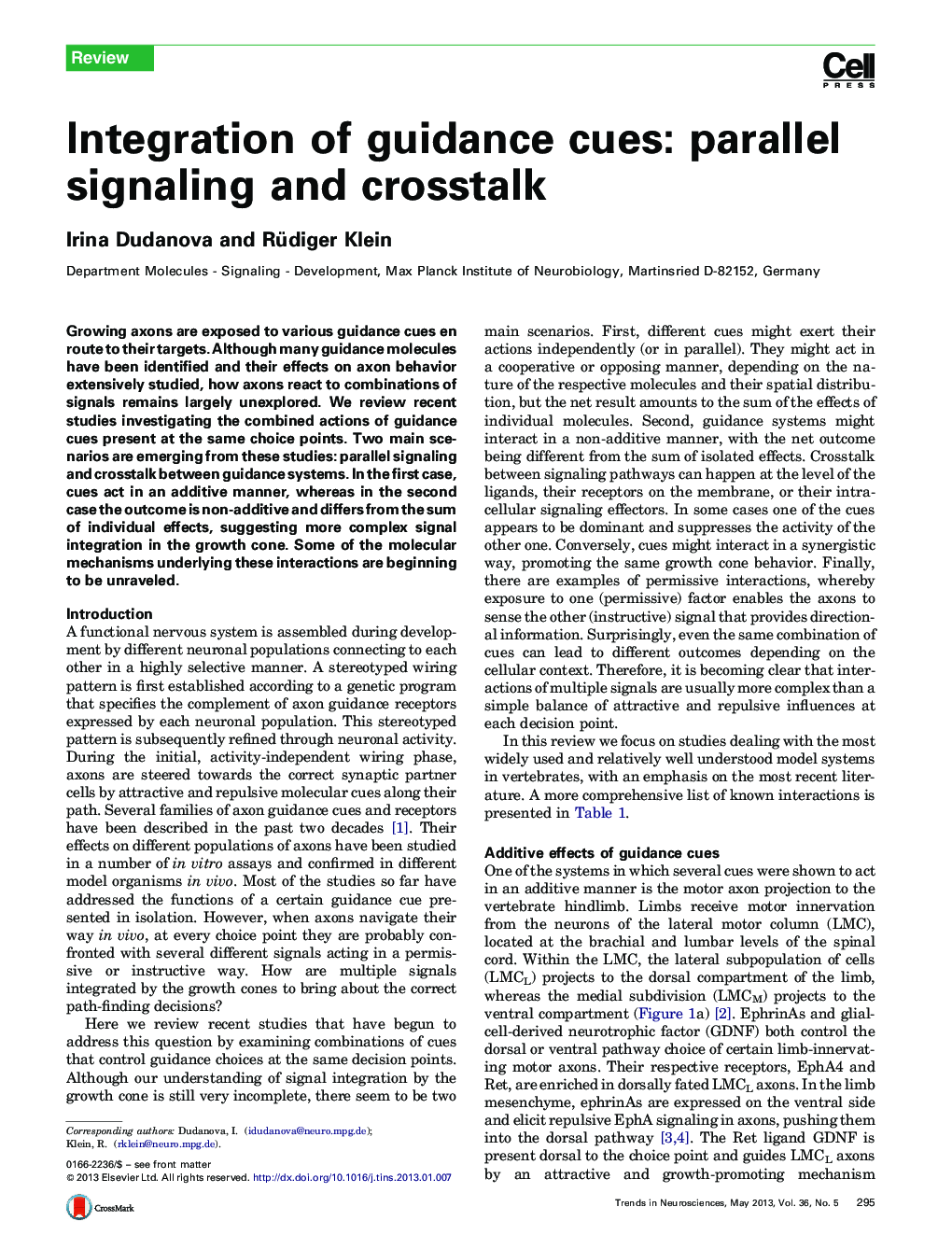 Integration of guidance cues: parallel signaling and crosstalk