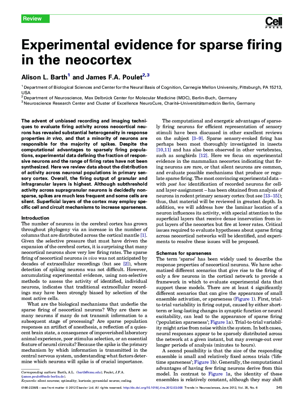 Experimental evidence for sparse firing in the neocortex