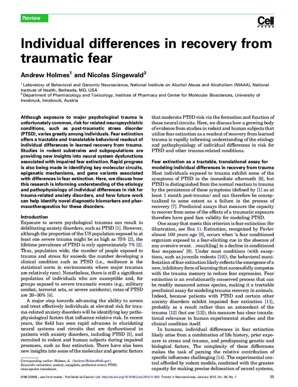 Individual differences in recovery from traumatic fear