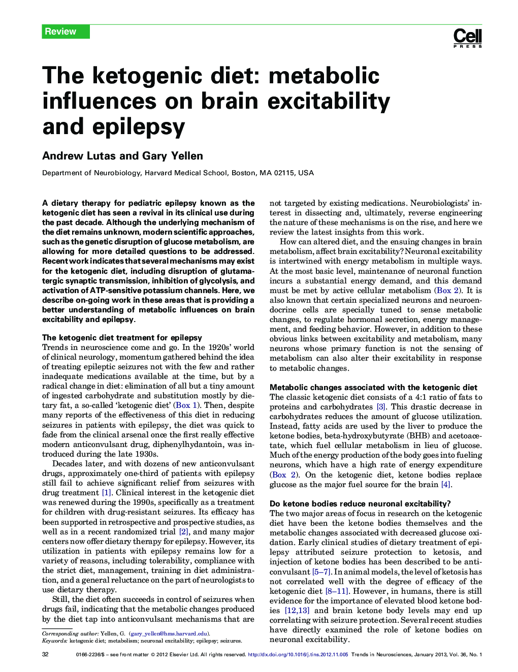 The ketogenic diet: metabolic influences on brain excitability and epilepsy