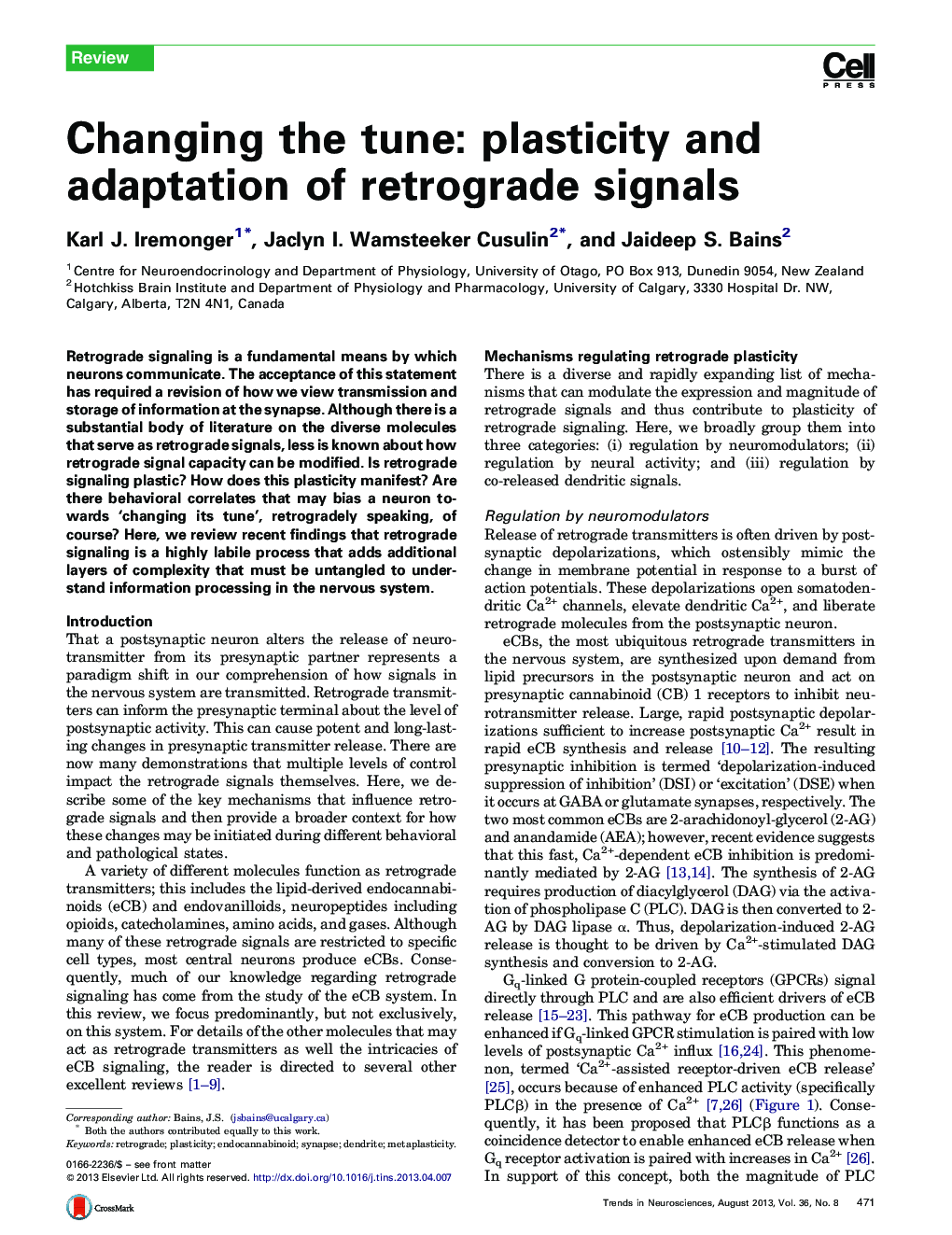 Changing the tune: plasticity and adaptation of retrograde signals