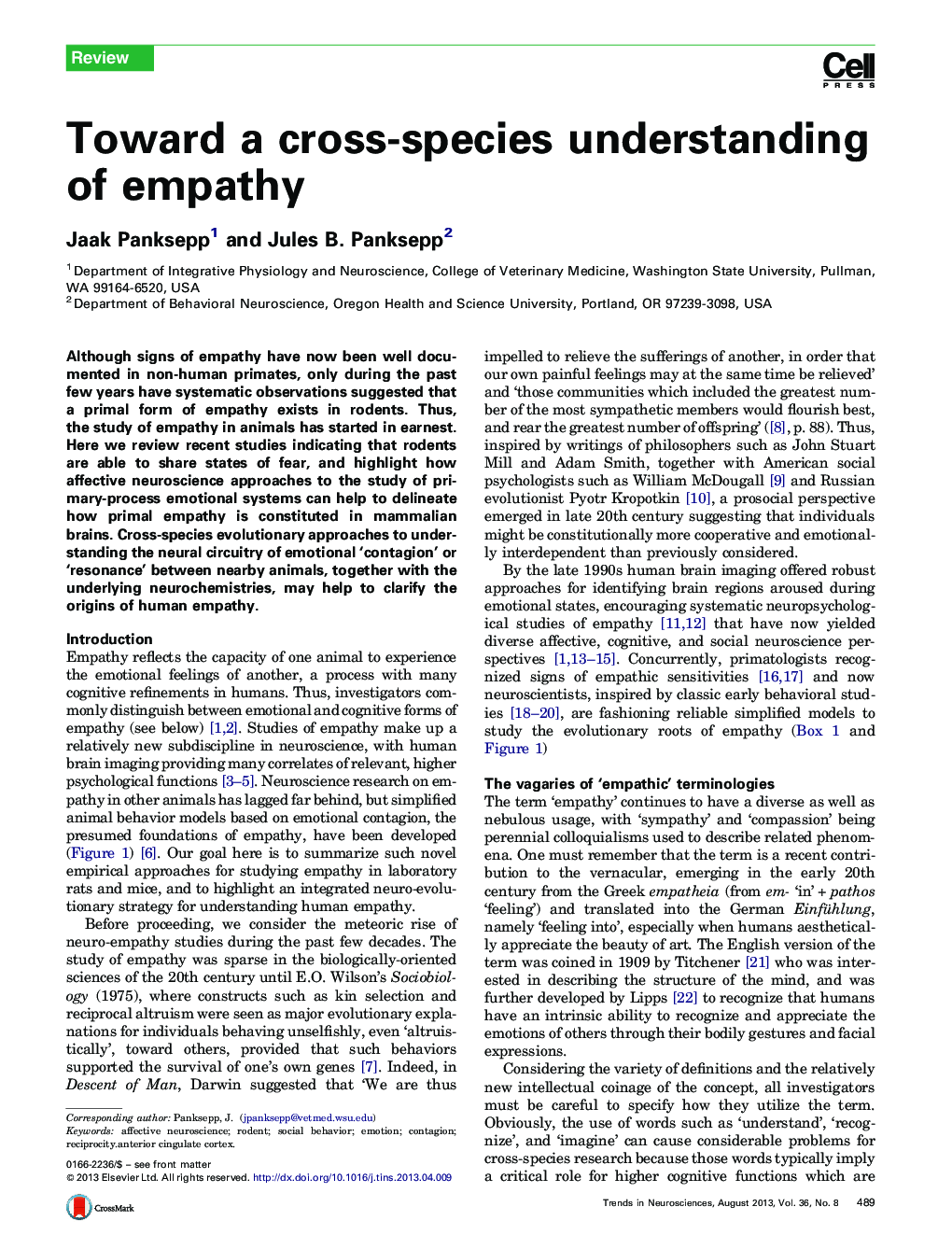 Toward a cross-species understanding of empathy