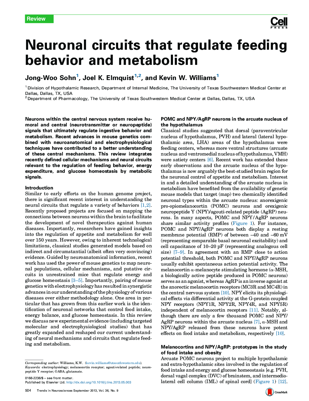Neuronal circuits that regulate feeding behavior and metabolism