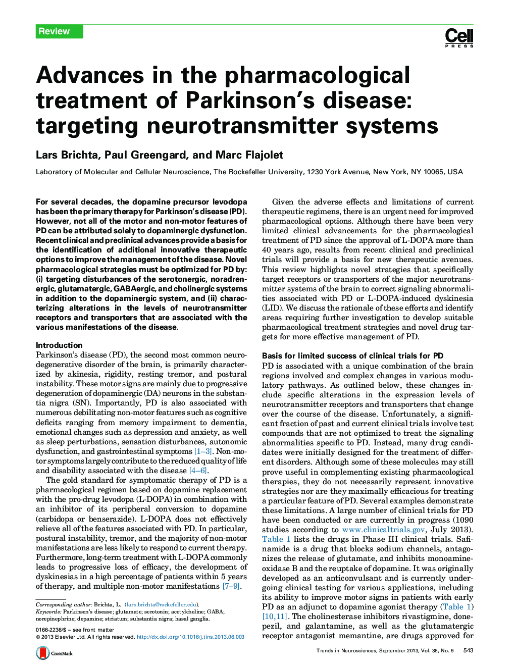 Advances in the pharmacological treatment of Parkinson's disease: targeting neurotransmitter systems