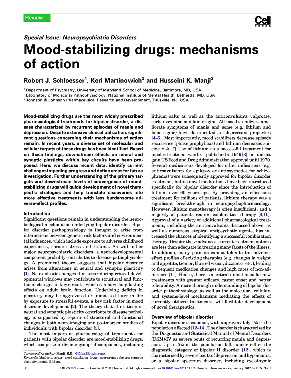 Mood-stabilizing drugs: mechanisms of action