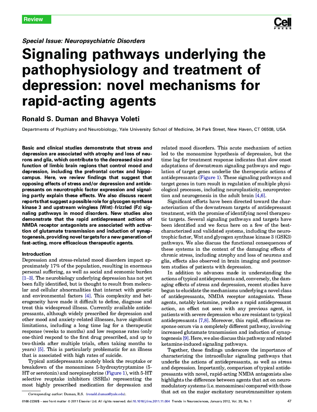 Signaling pathways underlying the pathophysiology and treatment of depression: novel mechanisms for rapid-acting agents