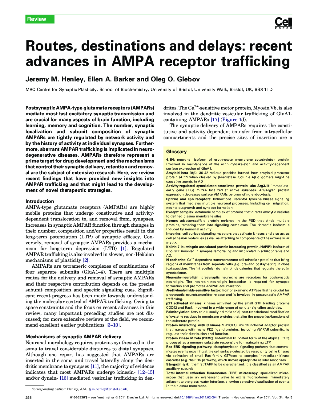 Routes, destinations and delays: recent advances in AMPA receptor trafficking