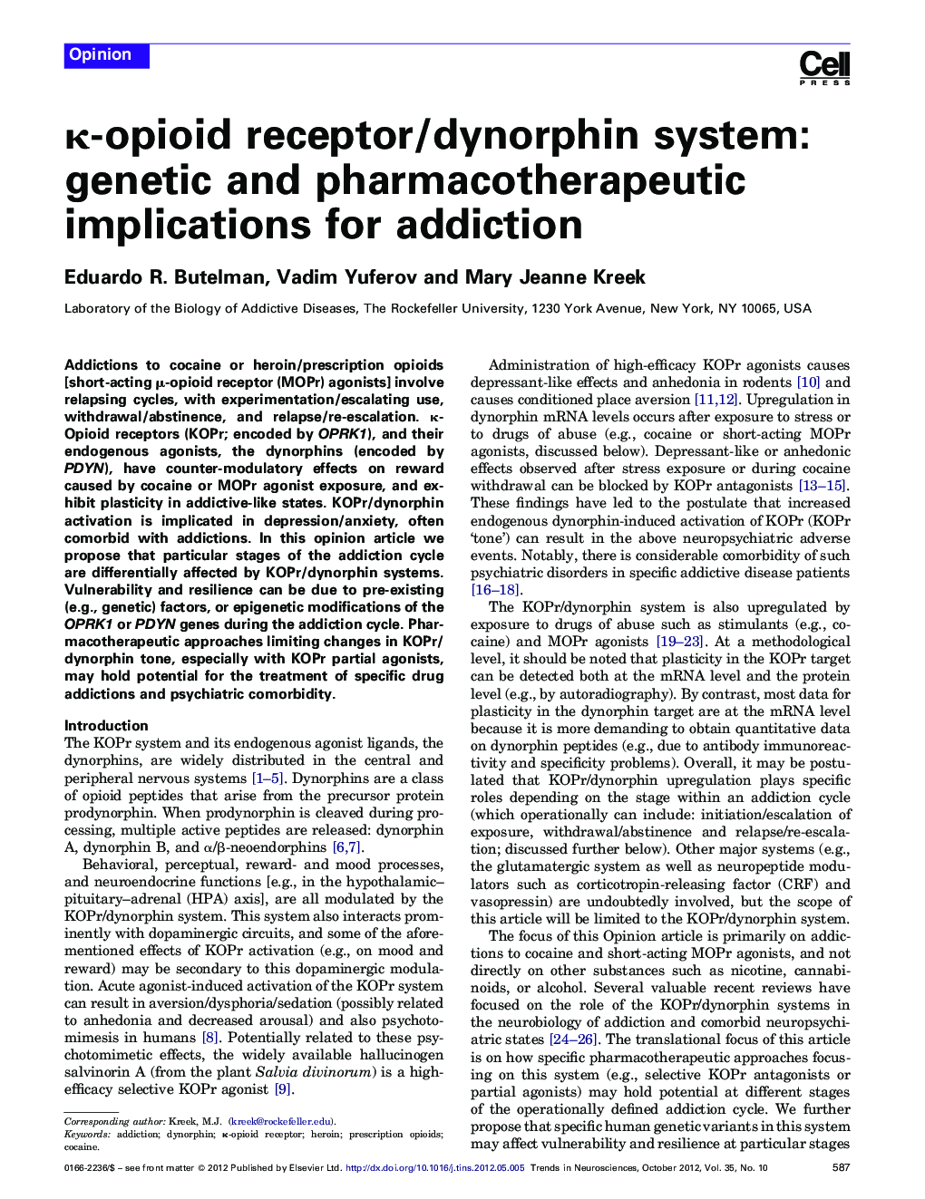 κ-opioid receptor/dynorphin system: genetic and pharmacotherapeutic implications for addiction