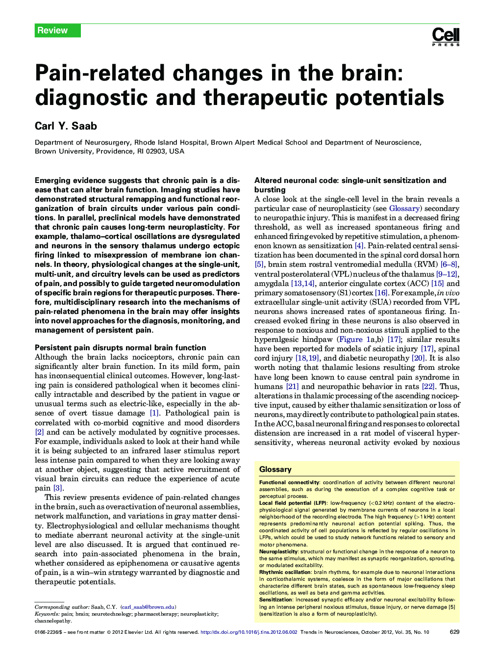 Pain-related changes in the brain: diagnostic and therapeutic potentials