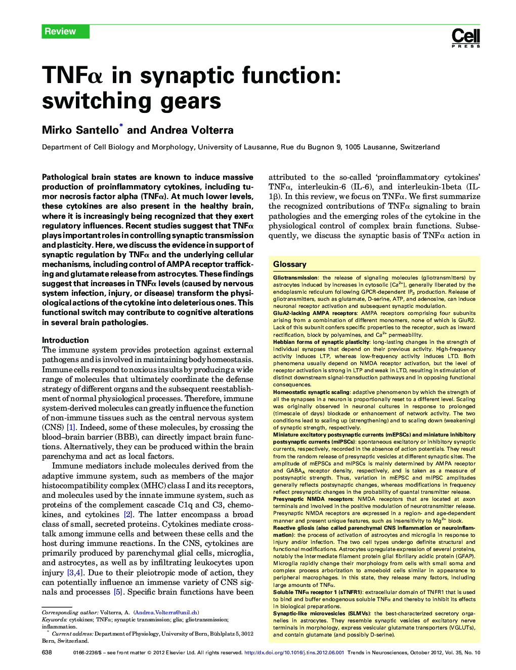 TNFα in synaptic function: switching gears