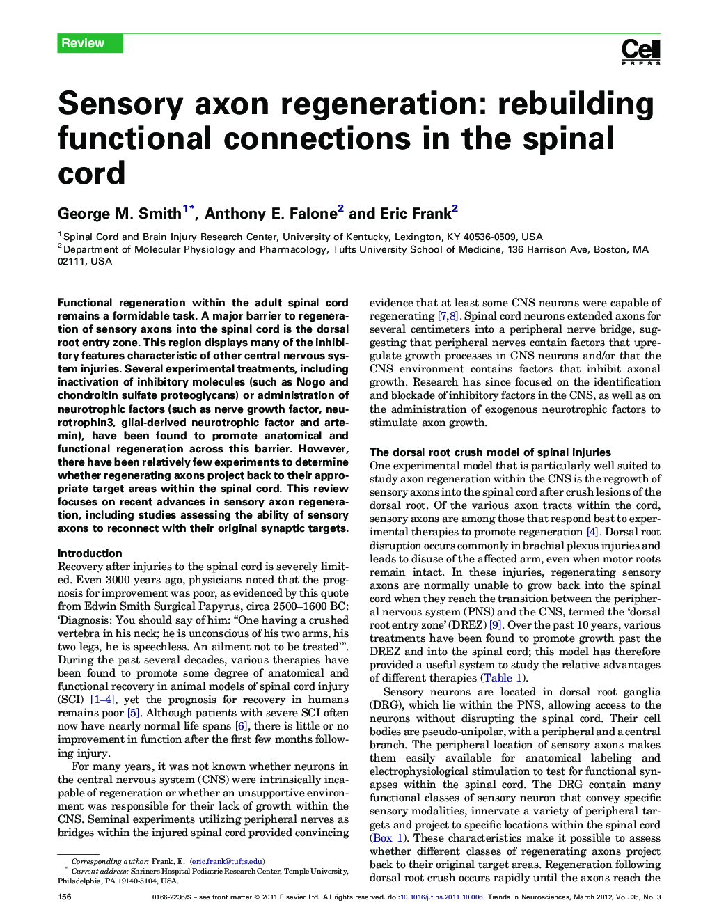 Sensory axon regeneration: rebuilding functional connections in the spinal cord