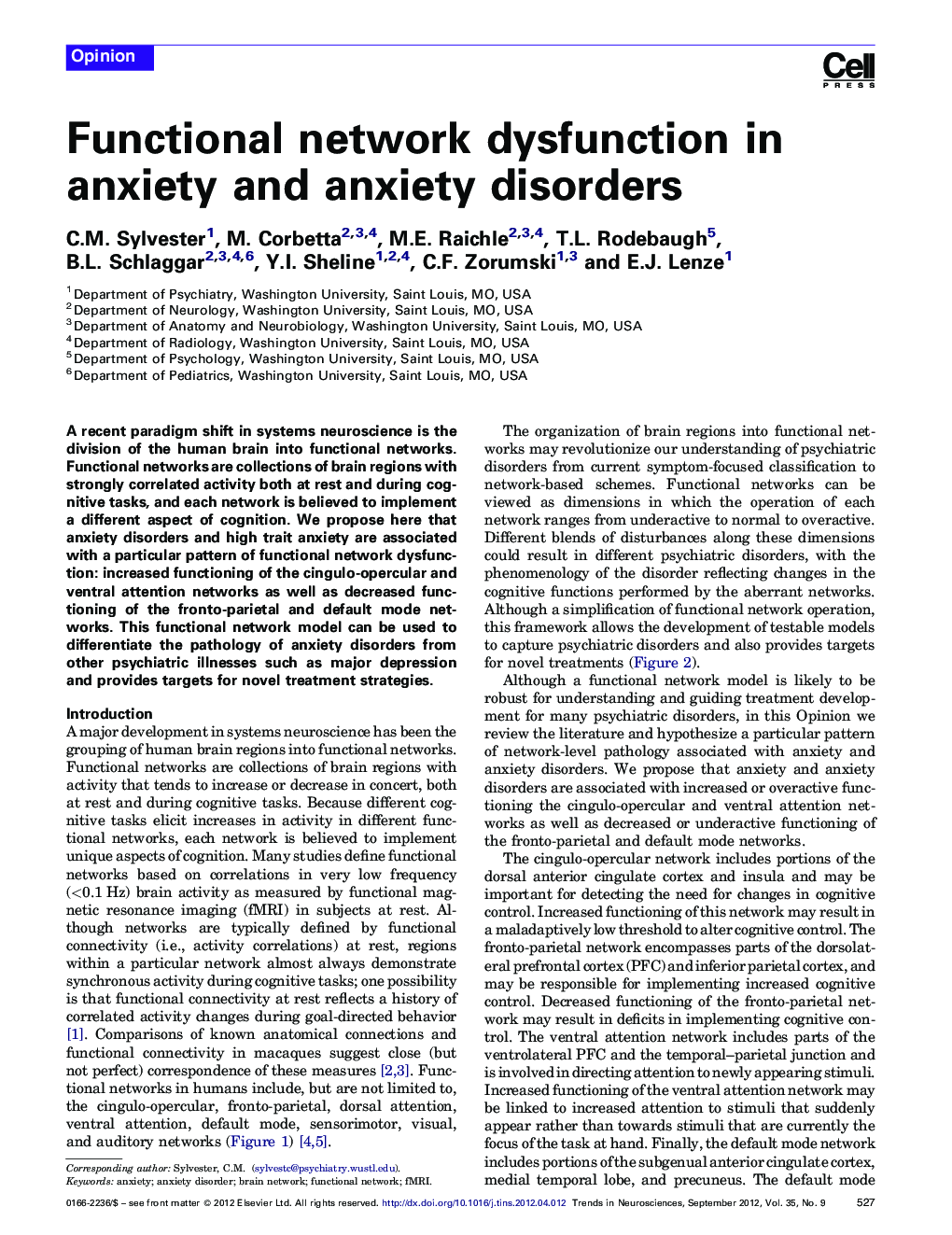 Functional network dysfunction in anxiety and anxiety disorders