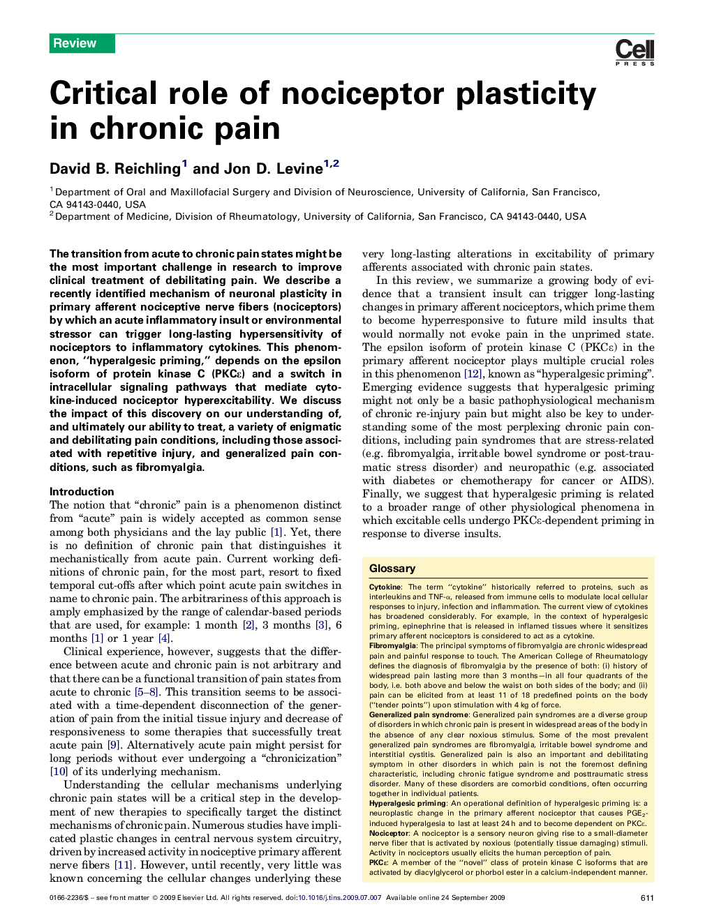 Critical role of nociceptor plasticity in chronic pain