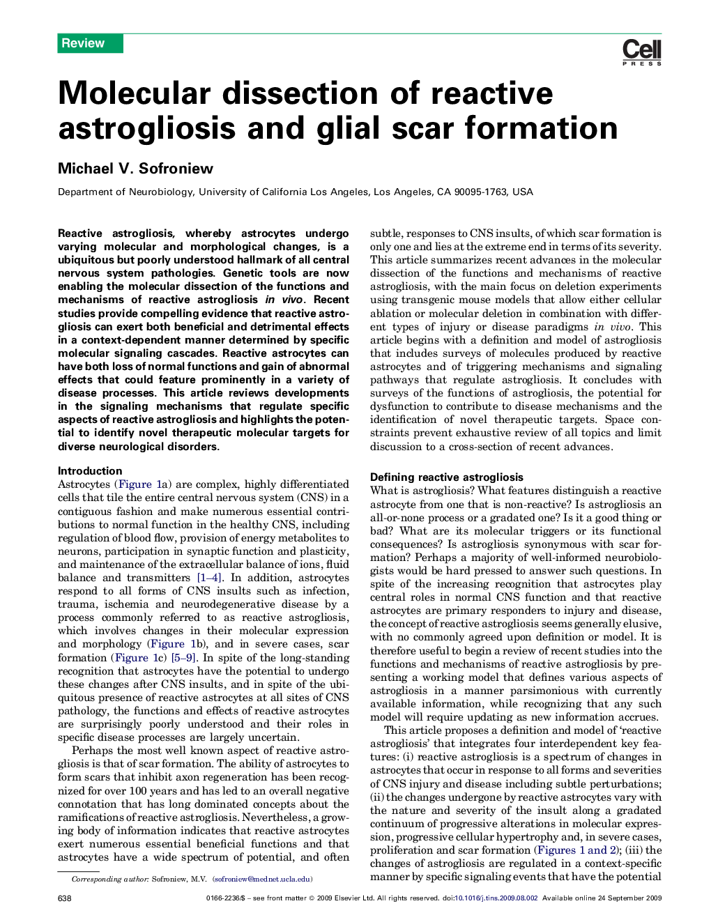Molecular dissection of reactive astrogliosis and glial scar formation