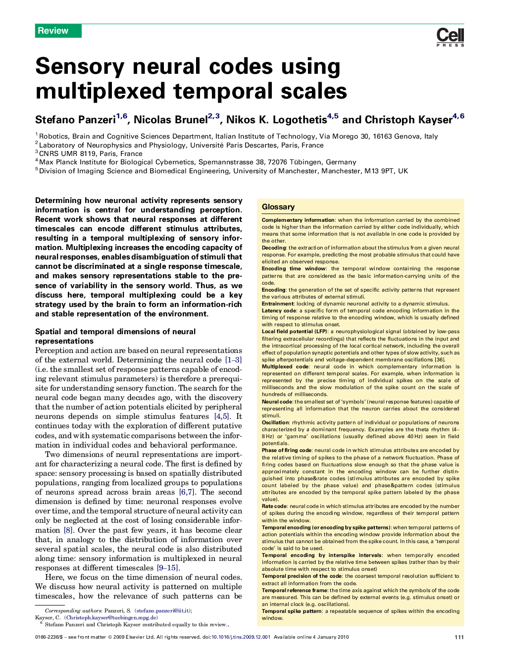 Sensory neural codes using multiplexed temporal scales