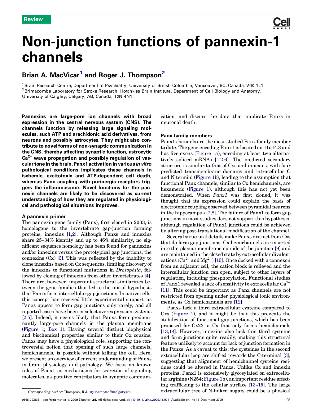 Non-junction functions of pannexin-1 channels