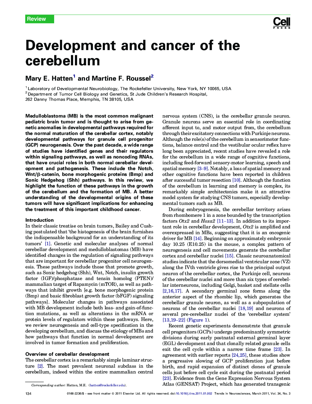 Development and cancer of the cerebellum