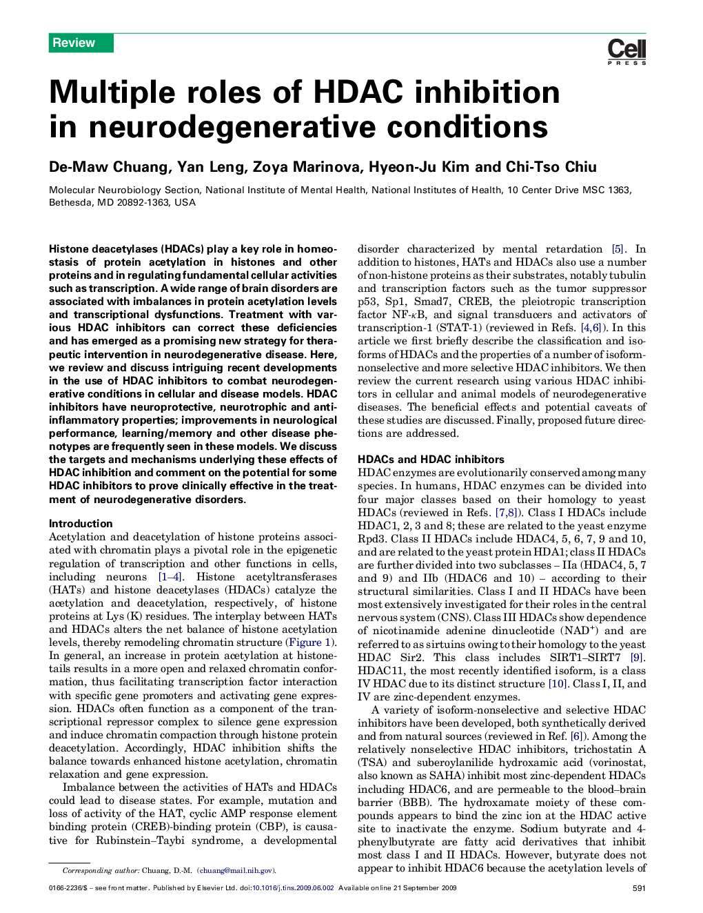 Multiple roles of HDAC inhibition in neurodegenerative conditions