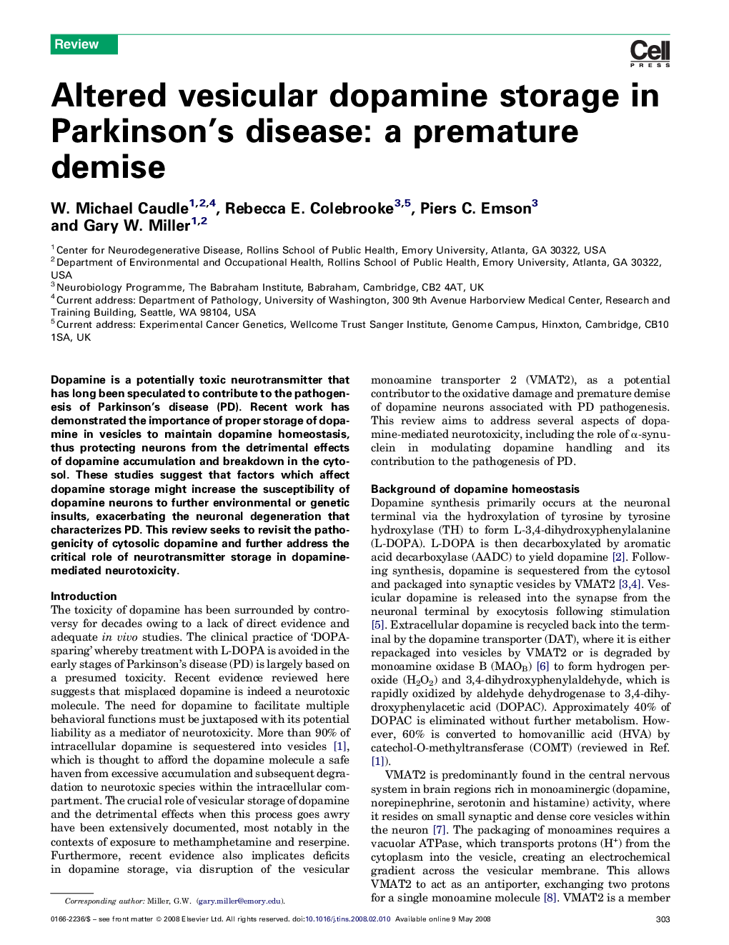 Altered vesicular dopamine storage in Parkinson's disease: a premature demise