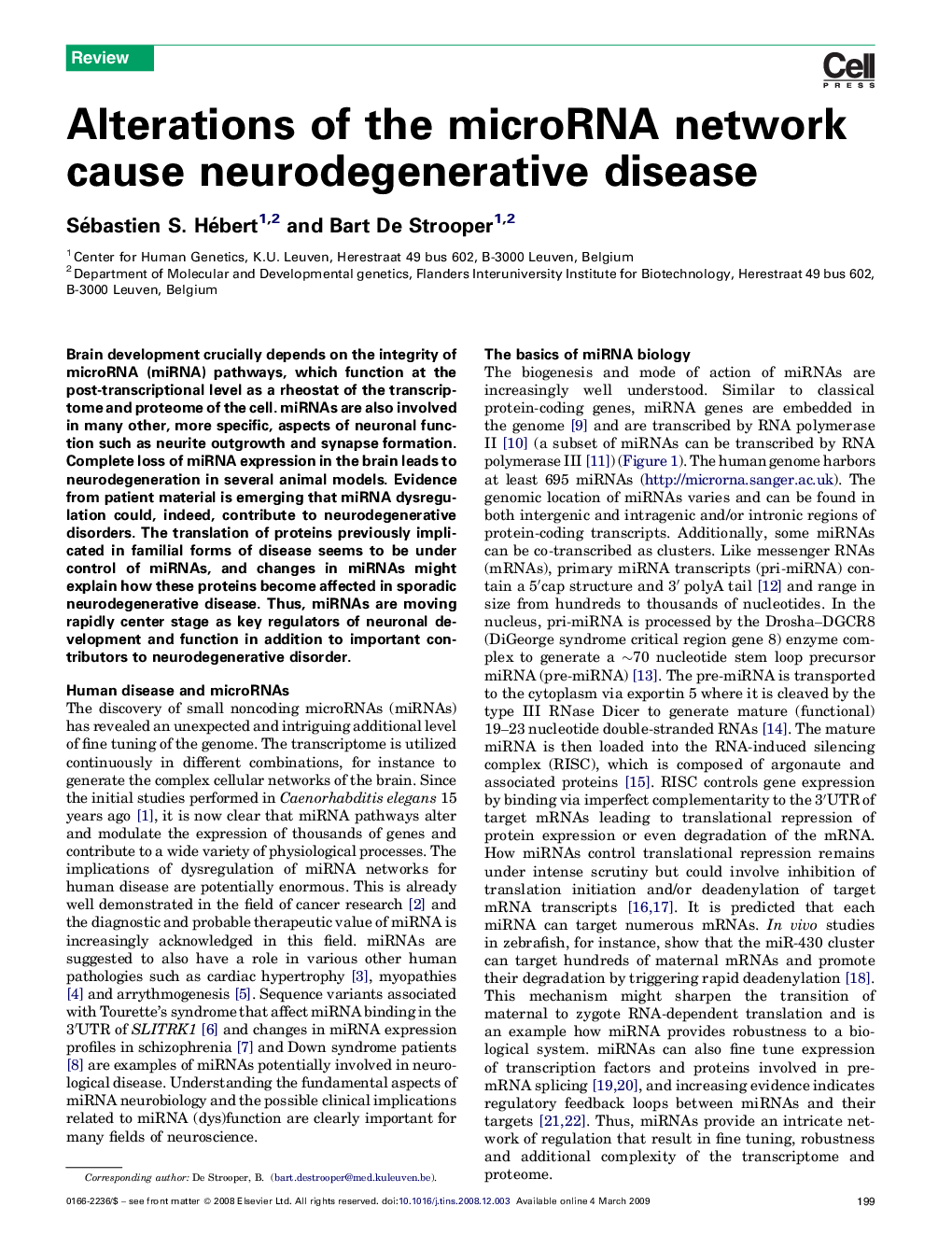 Alterations of the microRNA network cause neurodegenerative disease