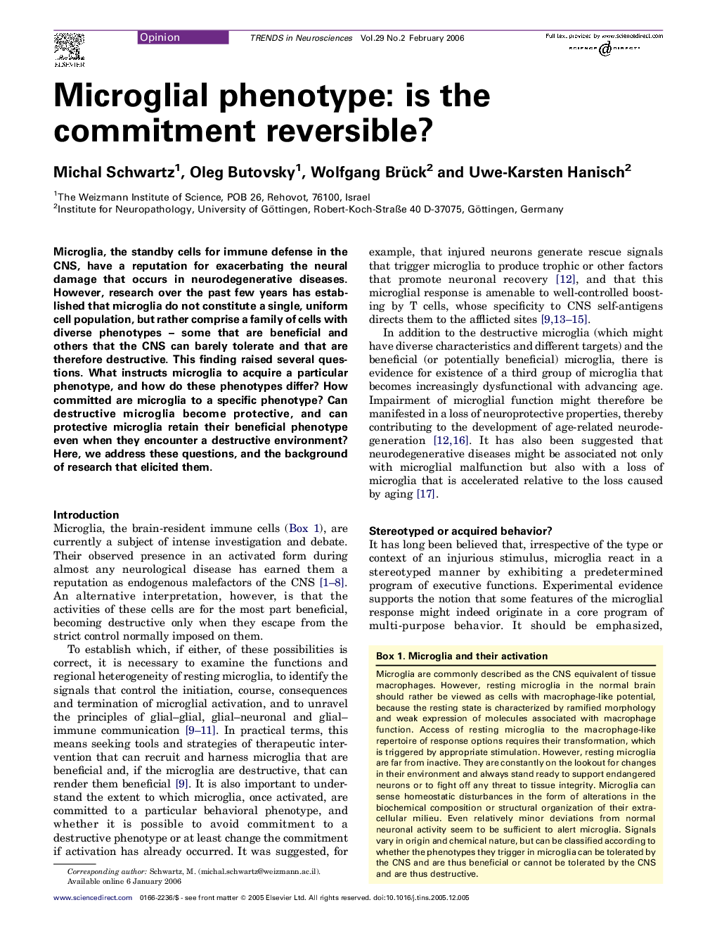 Microglial phenotype: is the commitment reversible?