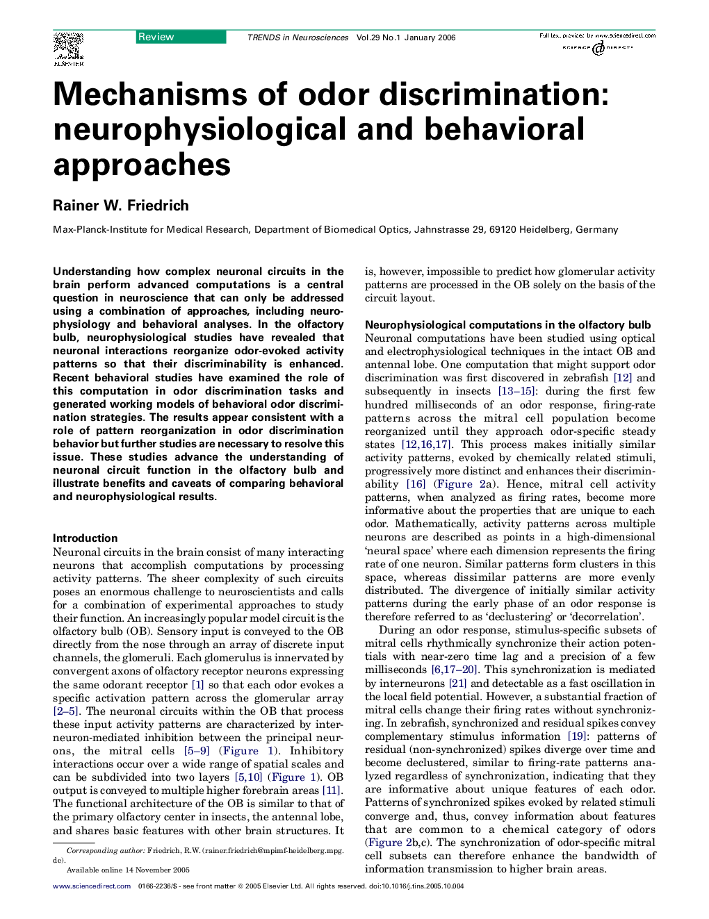 Mechanisms of odor discrimination: neurophysiological and behavioral approaches