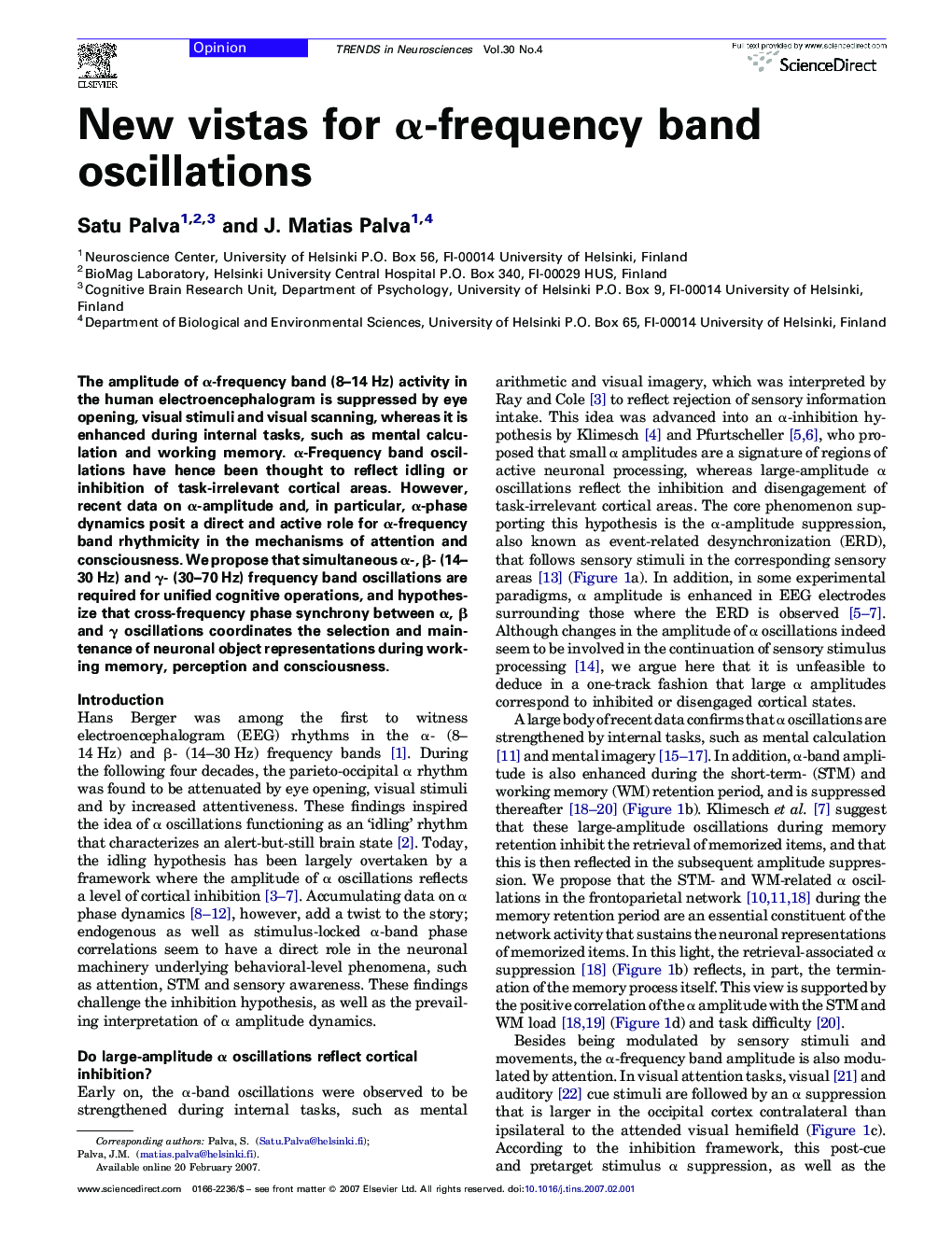 New vistas for α-frequency band oscillations