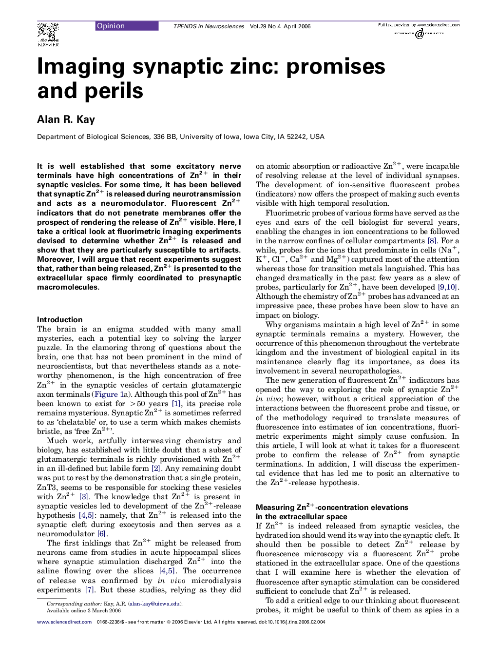 Imaging synaptic zinc: promises and perils