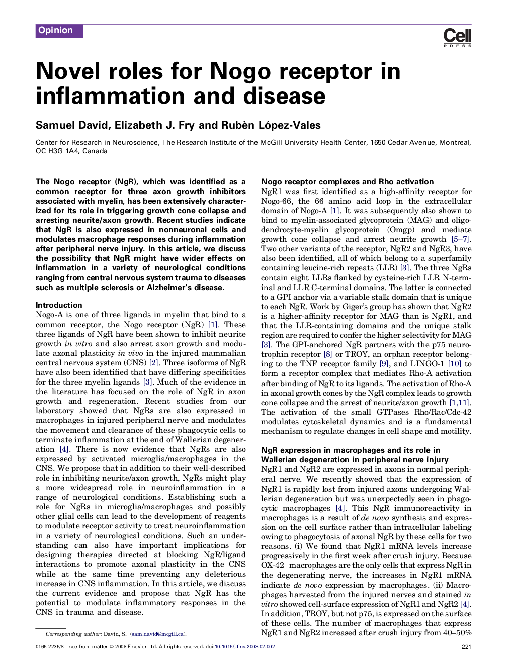 Novel roles for Nogo receptor in inflammation and disease