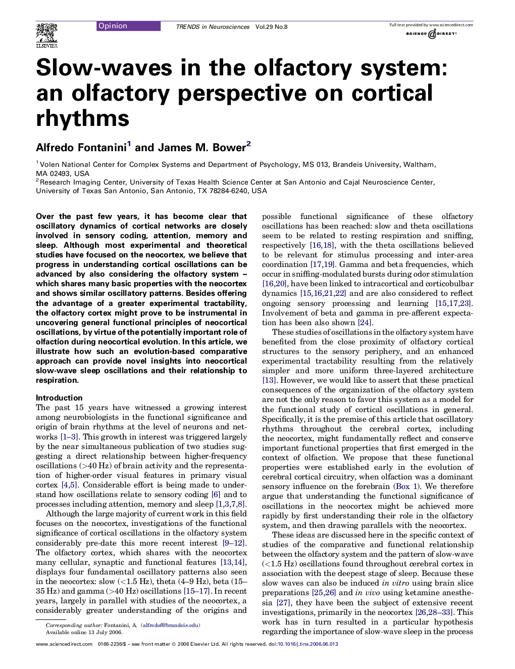 Slow-waves in the olfactory system: an olfactory perspective on cortical rhythms