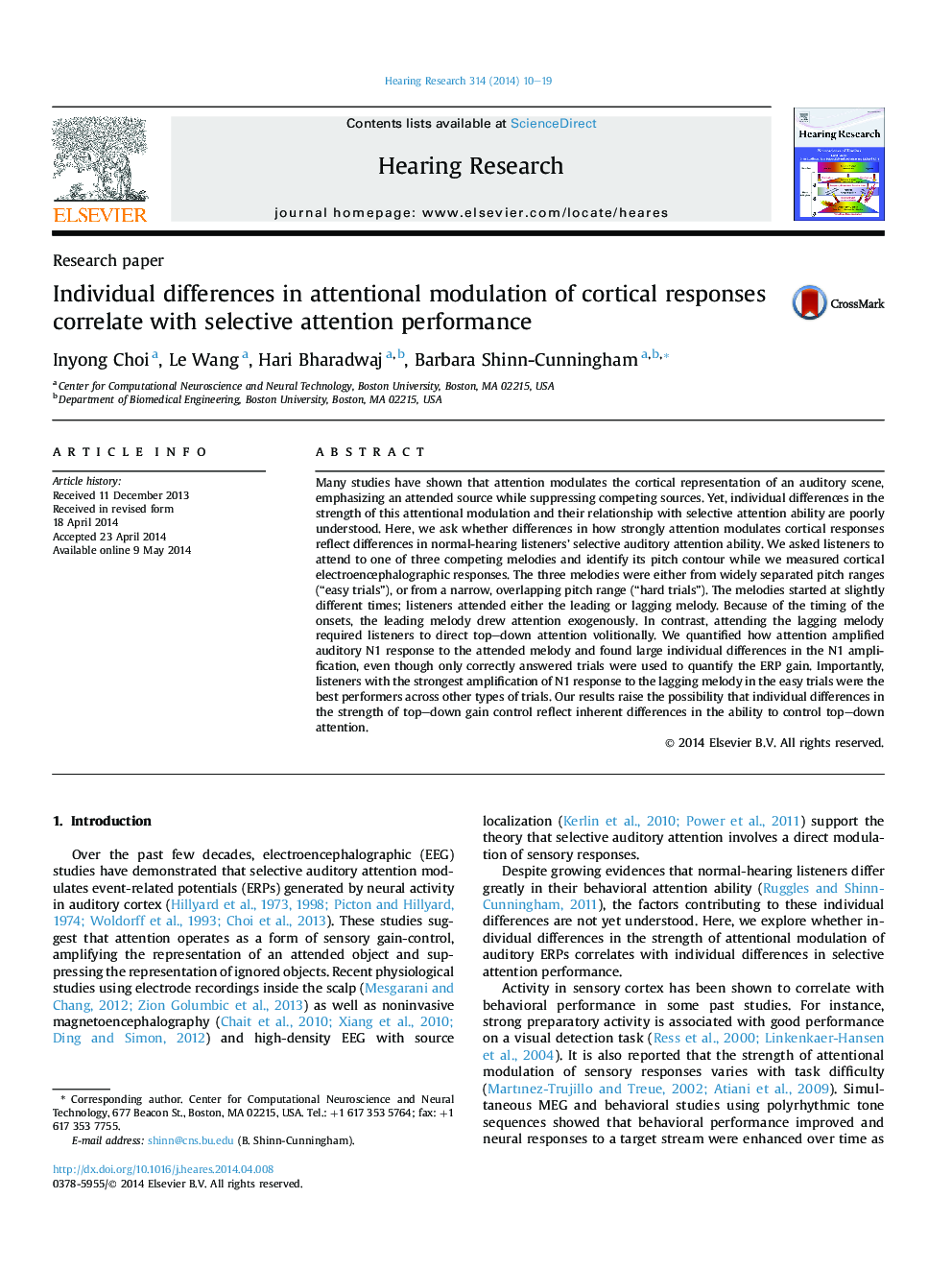 Individual differences in attentional modulation of cortical responses correlate with selective attention performance