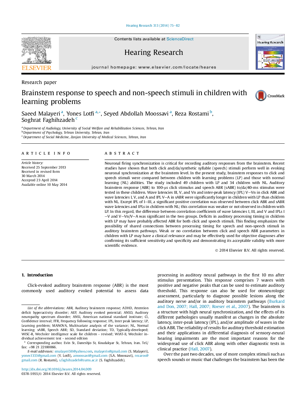 Brainstem response to speech and non-speech stimuli in children with learning problems