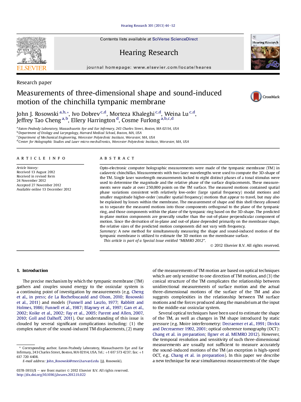 Measurements of three-dimensional shape and sound-induced motion of the chinchilla tympanic membrane