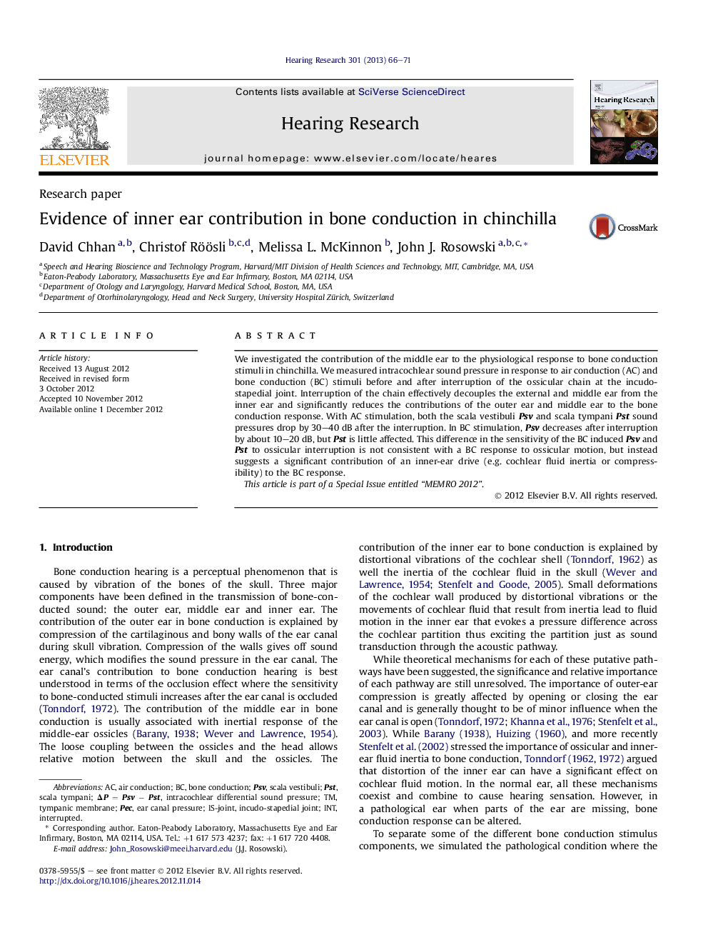 Evidence of inner ear contribution in bone conduction in chinchilla