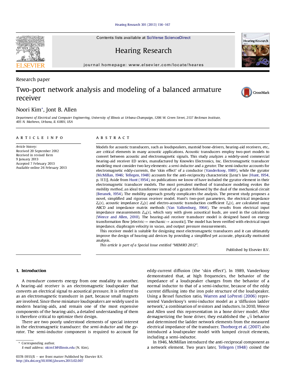 Two-port network analysis and modeling of a balanced armature receiver