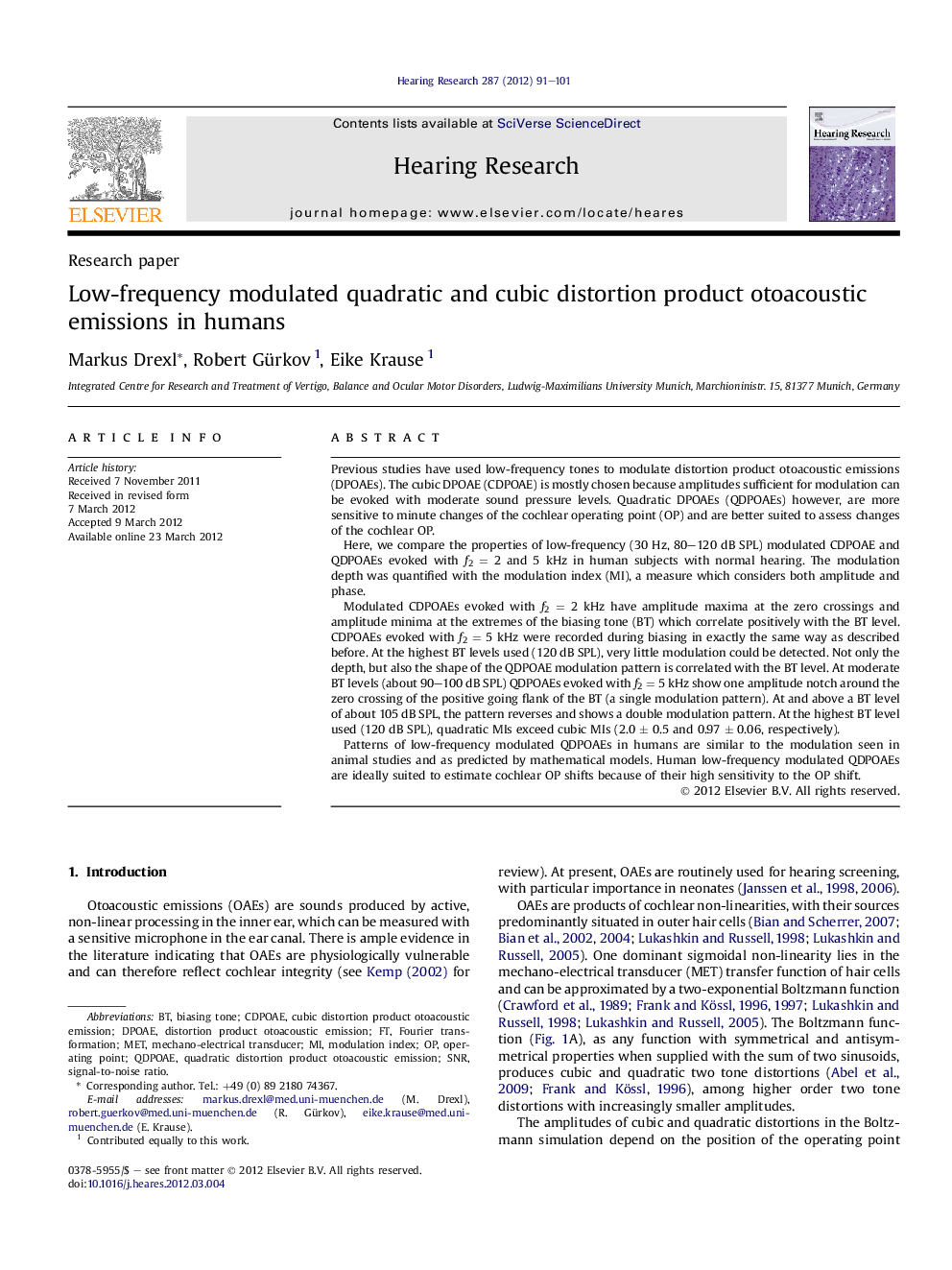 Low-frequency modulated quadratic and cubic distortion product otoacoustic emissions in humans