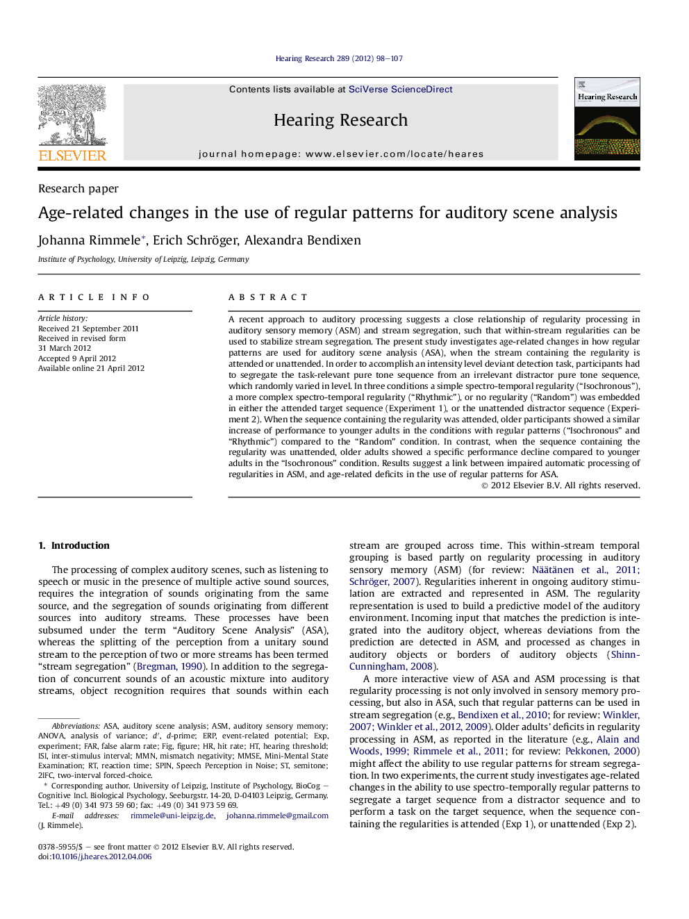 Age-related changes in the use of regular patterns for auditory scene analysis