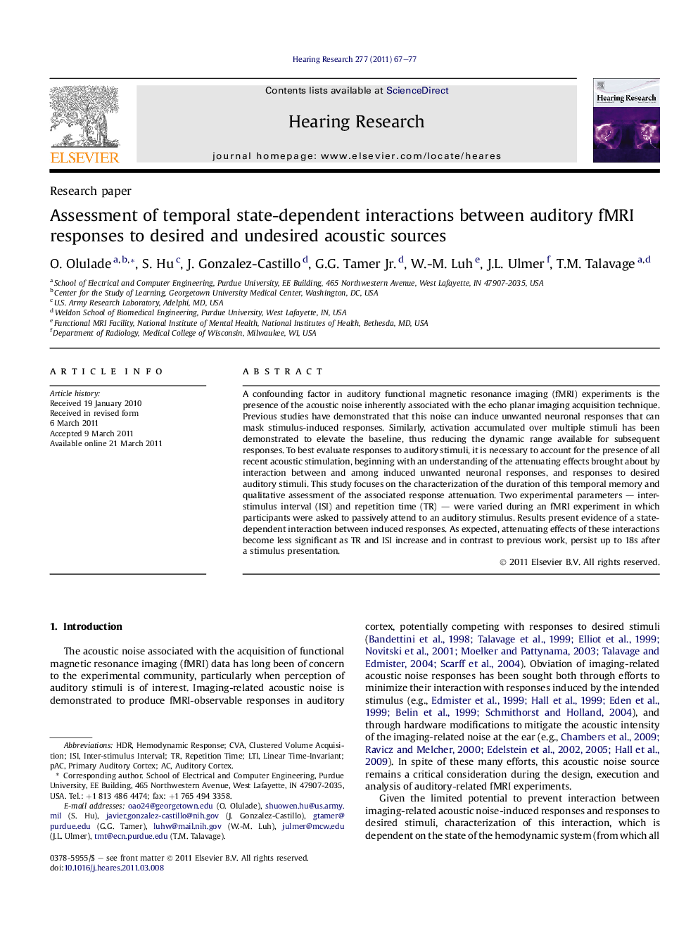 Assessment of temporal state-dependent interactions between auditory fMRI responses to desired and undesired acoustic sources