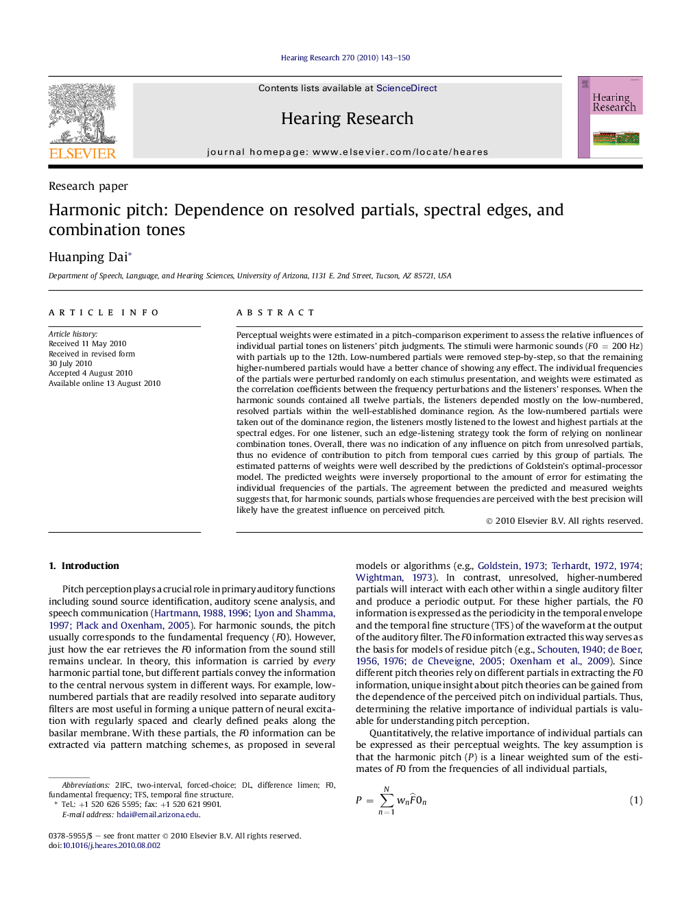 Harmonic pitch: Dependence on resolved partials, spectral edges, and combination tones