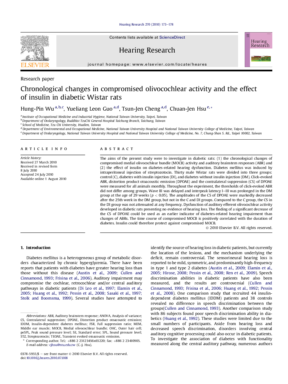 Chronological changes in compromised olivocochlear activity and the effect of insulin in diabetic Wistar rats