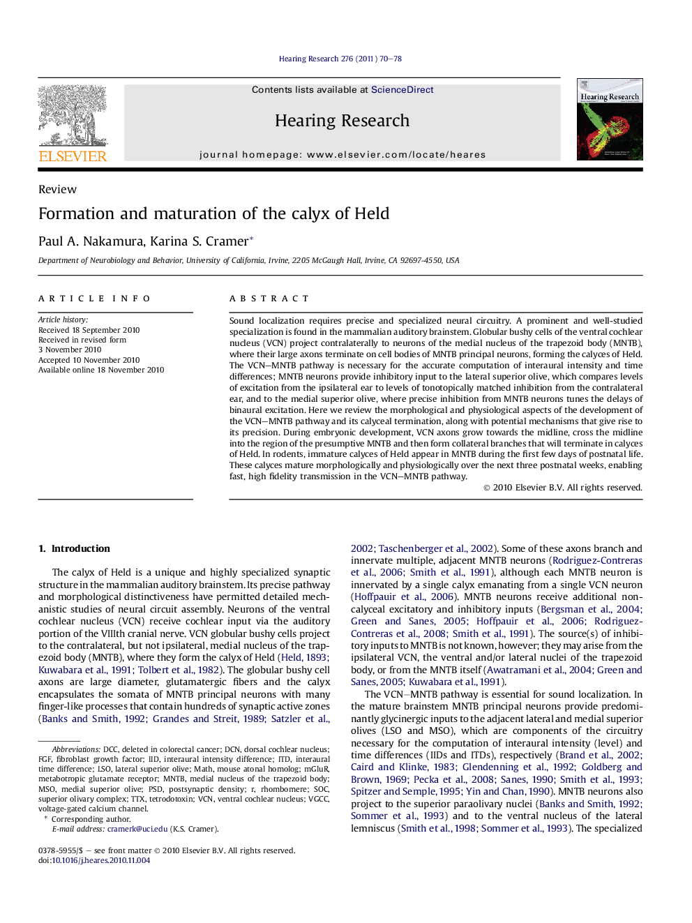 Formation and maturation of the calyx of Held