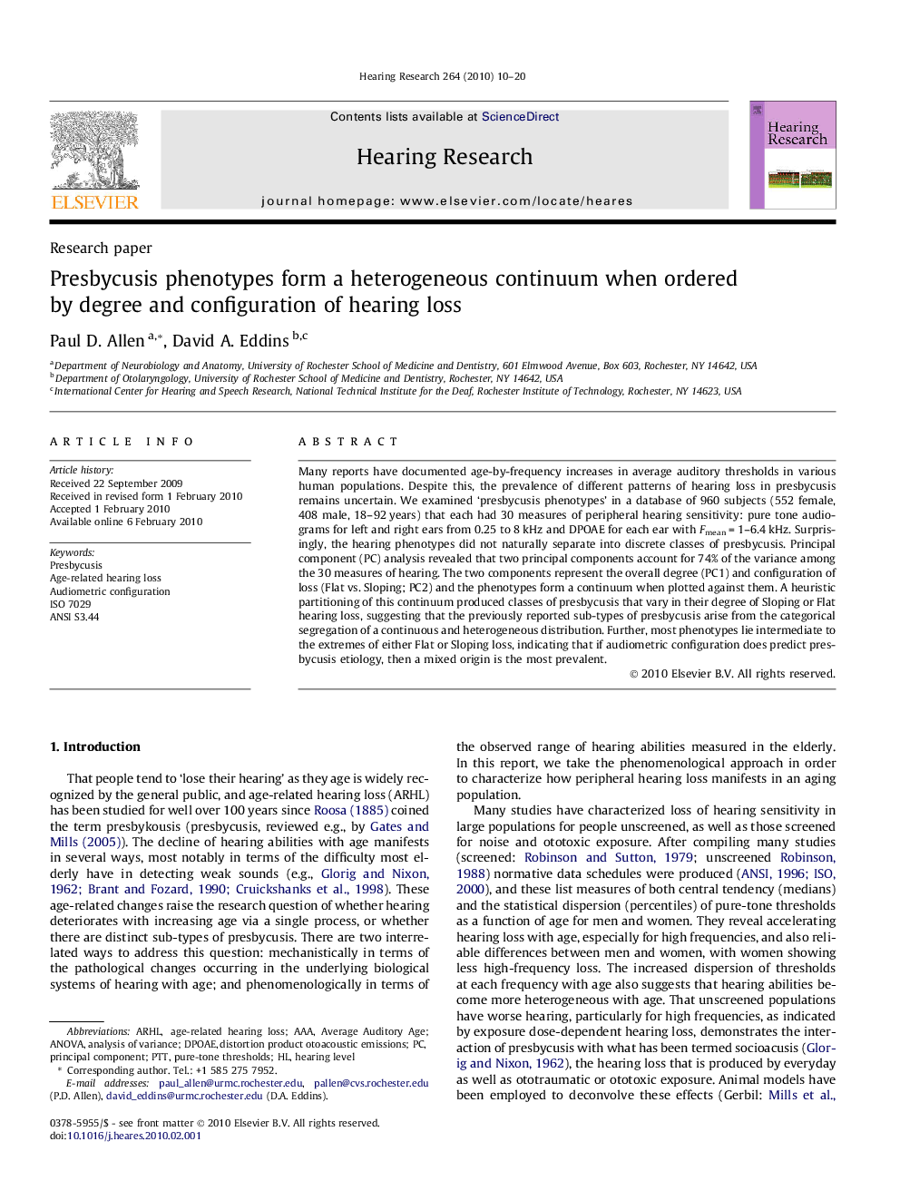 Presbycusis phenotypes form a heterogeneous continuum when ordered by degree and configuration of hearing loss