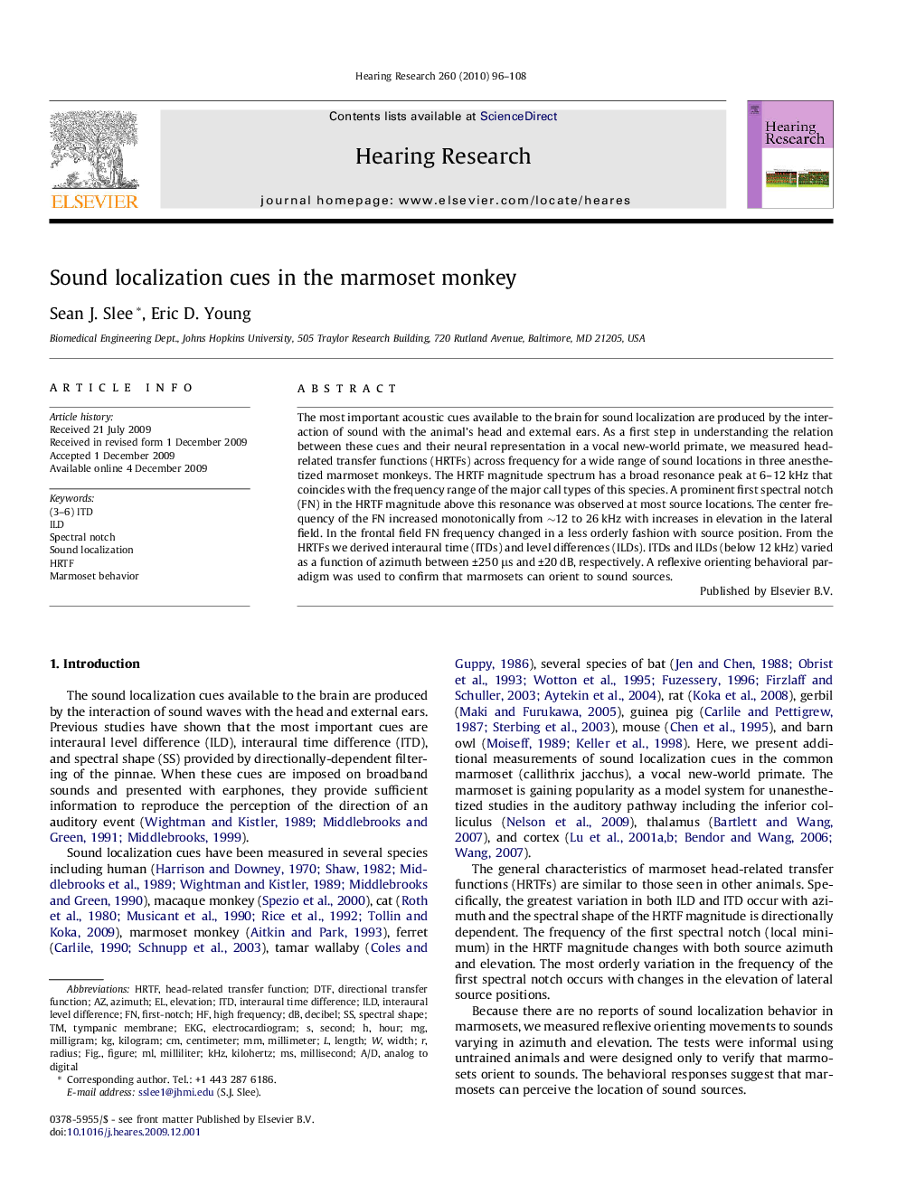 Sound localization cues in the marmoset monkey