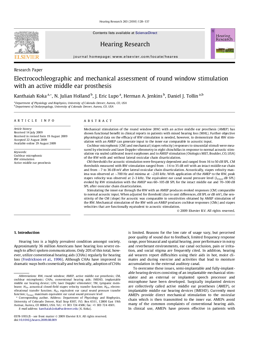 Electrocochleographic and mechanical assessment of round window stimulation with an active middle ear prosthesis