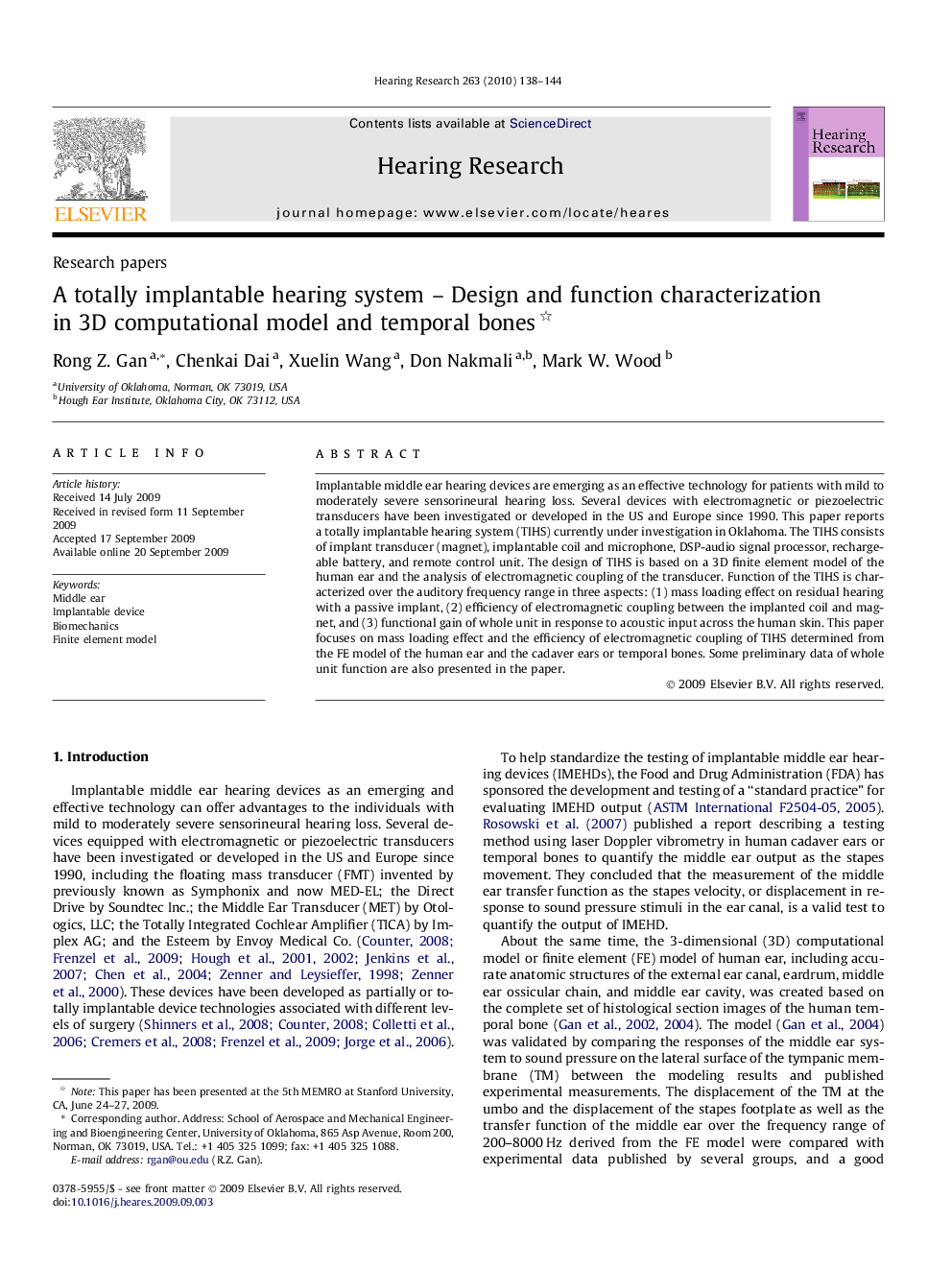 A totally implantable hearing system - Design and function characterization in 3D computational model and temporal bones