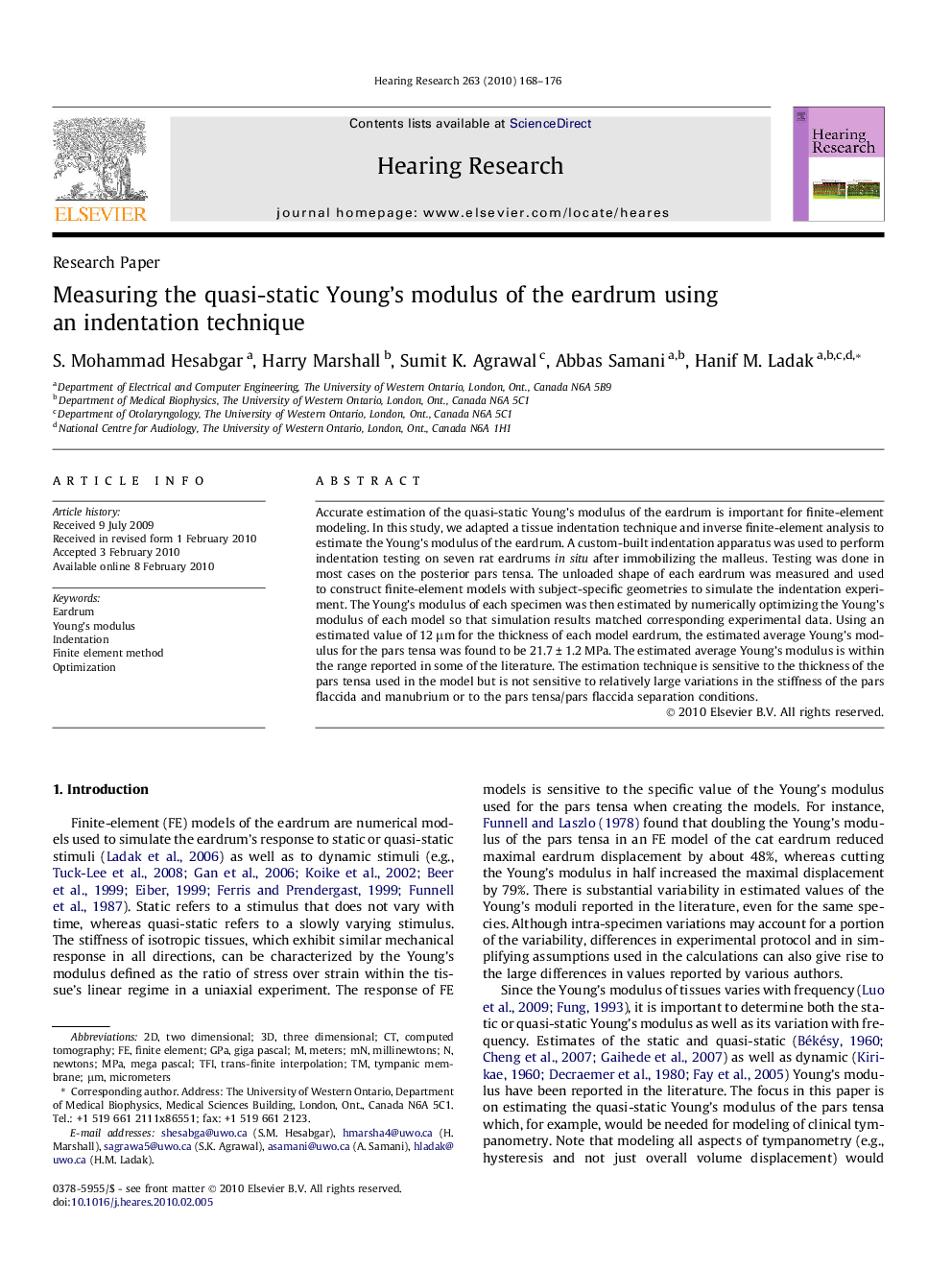 Measuring the quasi-static Young’s modulus of the eardrum using an indentation technique