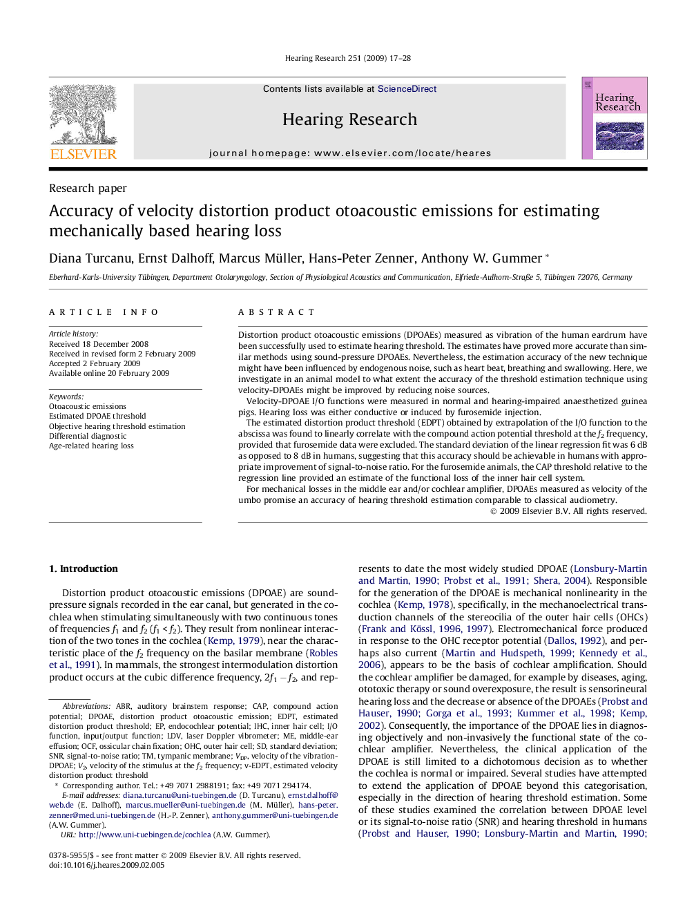 Accuracy of velocity distortion product otoacoustic emissions for estimating mechanically based hearing loss